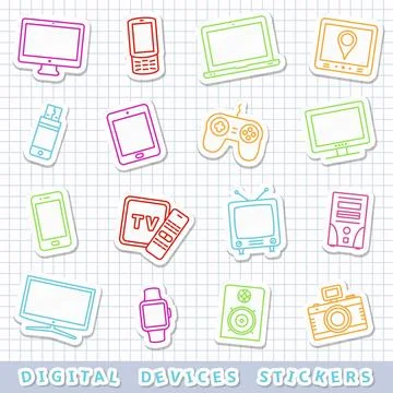 Computer and electronic devices paper stickers Stock Illustration