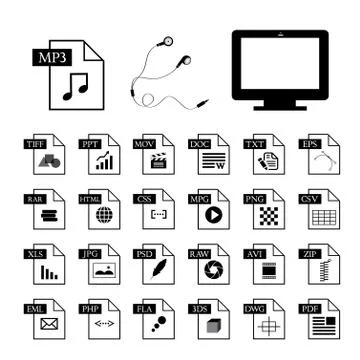 Computer and file type icon Stock Illustration