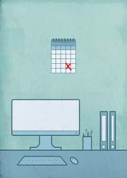 Computer and files on office desk Stock Illustration