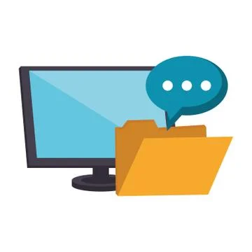Computer and folder with chat bubble Stock Illustration