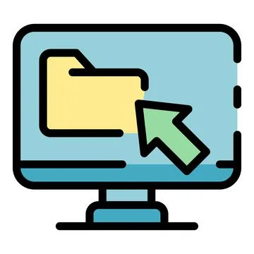 Computer and folder icon color outline vector Stock Illustration