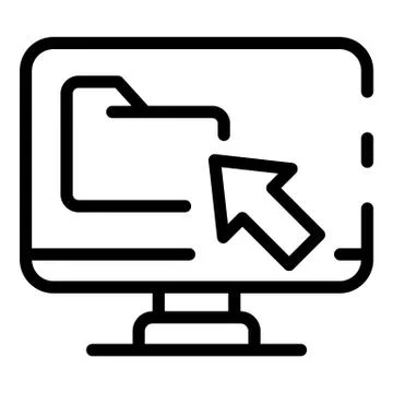 Computer and folder icon, outline style Stock Illustration
