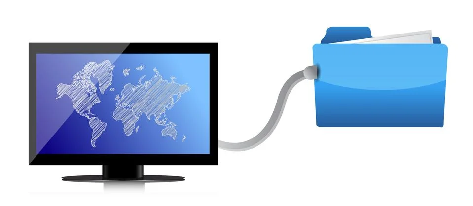 Computer and folder network illustration design over a white background Stock Illustration