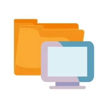 Computer and folder on white background Stock Illustration
