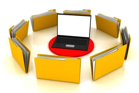 Computer and folders Illustrazione stock