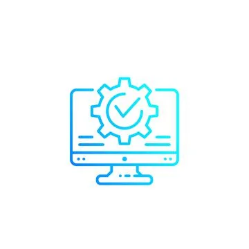 Computer and gear, settings and configuration vector line icon イラスト素材