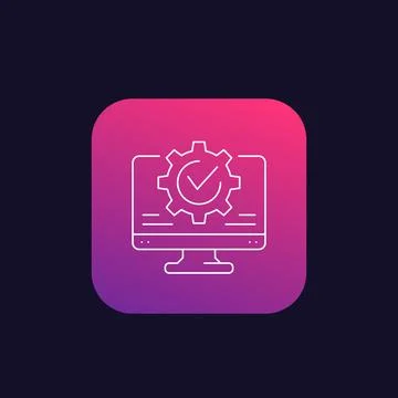 Computer and gear, settings linear icon イラスト素材