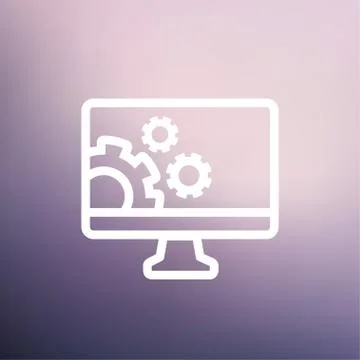 Computer and gear thin line icon 库存插图