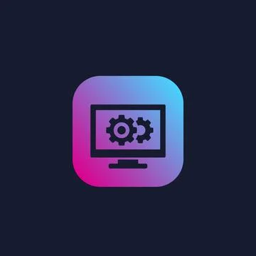 Computer and gears, cogwheels icon Stock Illustration