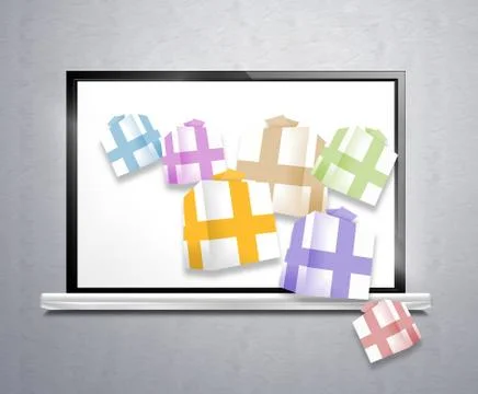 Computer and gift Stock Illustration