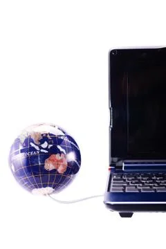 Computer and globe render the world at your fingertips concept 스톡 일러스트