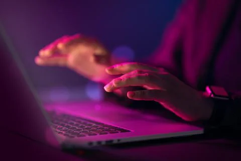 Computer and hands close up Stock Photos