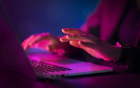 Computer and hands close up 스톡 사진