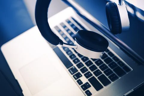 Computer and Headphones Stock Photos