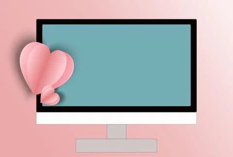 Computer and heart on pink background Stock Illustration