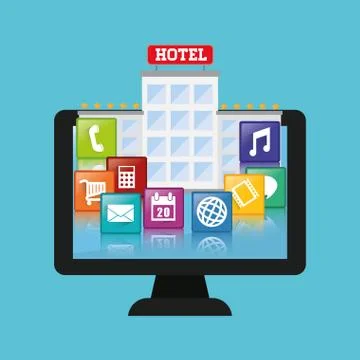 Computer and hotel digital apps design Illustrazione stock