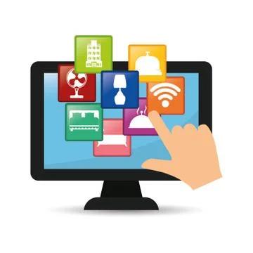 Computer and hotel digital apps design Illustrazione stock