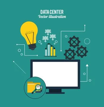 Computer and icon set. Data center design. Vector graphic Stockillustratie