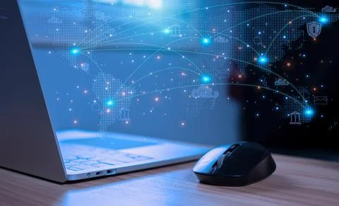 Computer and internet access icon template. Represents the transmission of .. Stock Photos