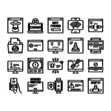 Computer and internet error messages icons set 스톡 일러스트