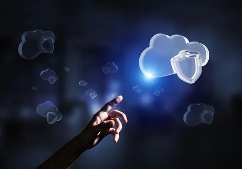 Computer and internet security concept presented by icon cloud. Mixed media Stock Illustration