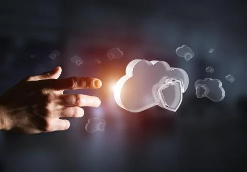 Computer and internet security concept presented by icon cloud. Mixed media Stock Photos