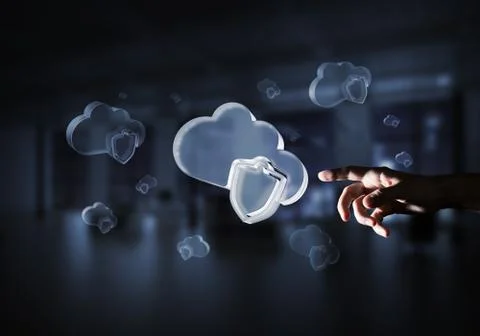 Computer and internet security concept presented by icon cloud. Mixed media Stock Photos