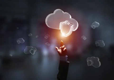 Computer and internet security concept presented by icon cloud. Mixed media 写真素材