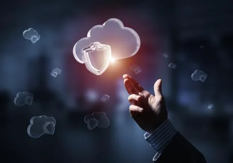 Computer and internet security concept presented by icon cloud. Mixed media Foto stock