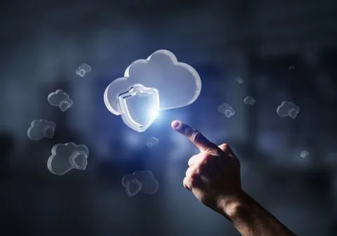 Computer and internet security concept presented by icon cloud. Mixed media Stock Photos