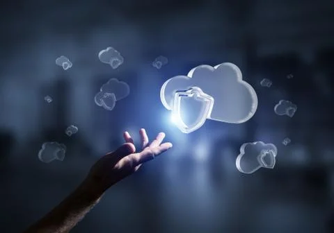 Computer and internet security concept presented by icon cloud. Mixed media Stock Photos