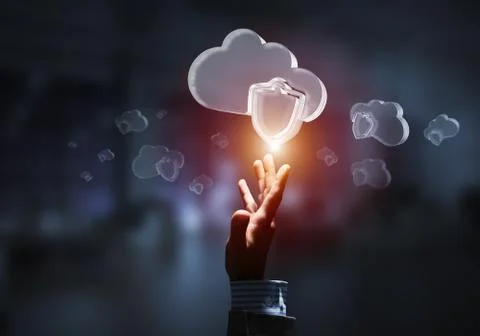 Computer and internet security concept presented by icon cloud. Mixed media Stock Photos