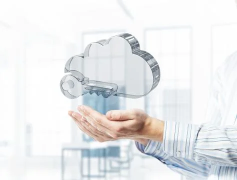 Computer and internet security concept presented by icon in male palm. Mixed Stock Photos