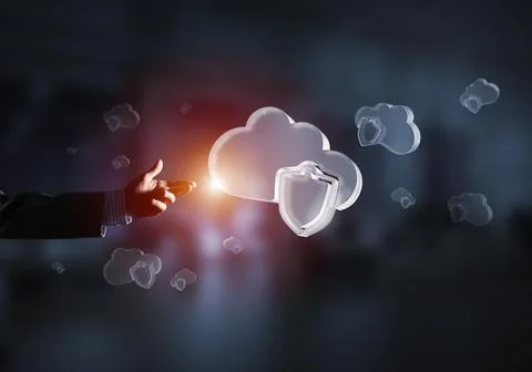 Computer and internet security concept presented by icon cloud. Mixed media Stock Photos