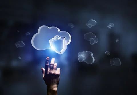 Computer and internet security concept presented by icon cloud. Mixed media Stock Photos