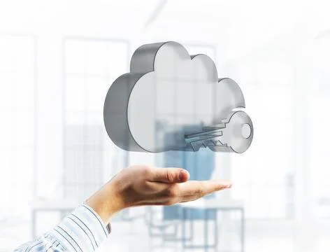 Computer and internet security concept presented by icon in male palm. Mixed Stock Photos