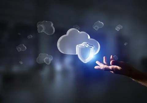 Computer and internet security concept presented by icon cloud. Mixed media Stockfoto's