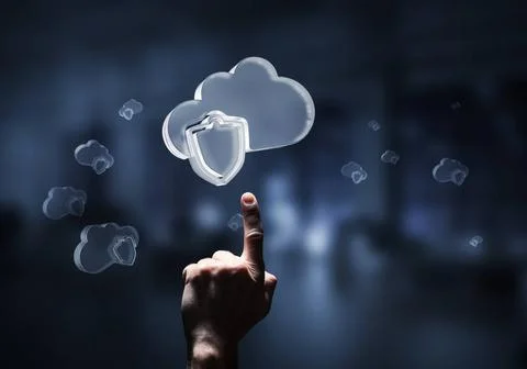  Computer and internet security concept presented by icon cloud. Mixed med... Stock Photos