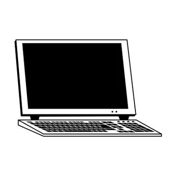 Computer and keyboard device isolated in black and white Illustrazione stock