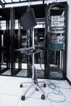 Computer and keyboard in server room Foto stock