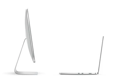 Computer and laptop are facing each other Illustrazione stock
