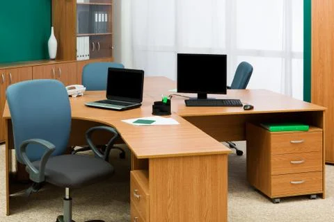 Computer and laptop on a desk Foto stock