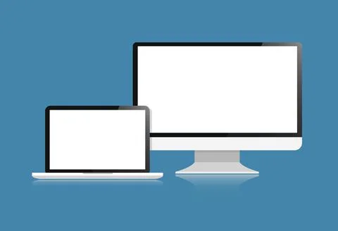 Computer and laptop display vector design isolated on background  with blank  库存插图