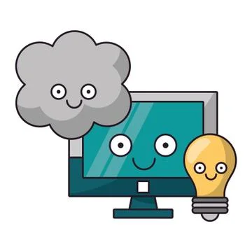 Computer and light bulb with cloud computing vector illustration Stock Illustration