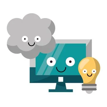 Computer and light bulb with cloud computing vector illustration Illustrazione stock