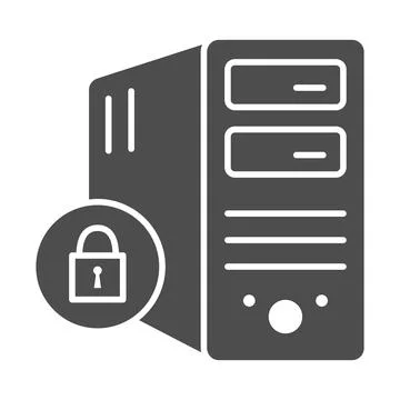 Computer and lock solid icon, Black bookkeeping concept, Closed server sign on Stock Illustration