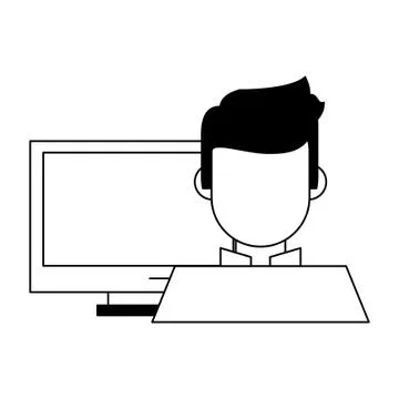 Computer and a man in black and white Stock-Illustration