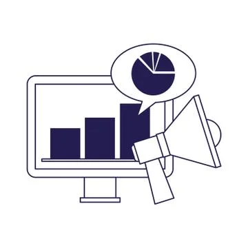 Computer and megaphone icon, flat design Illustrazione stock