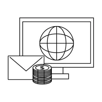 Computer and money with email Ilustración de archivo