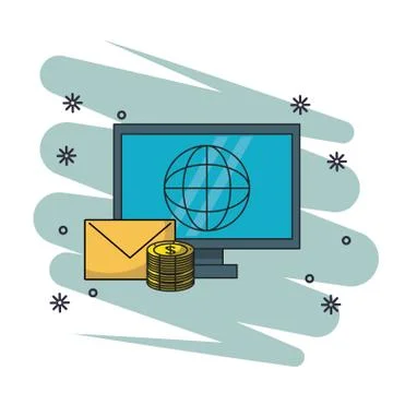 Computer and money with email Ilustración de archivo